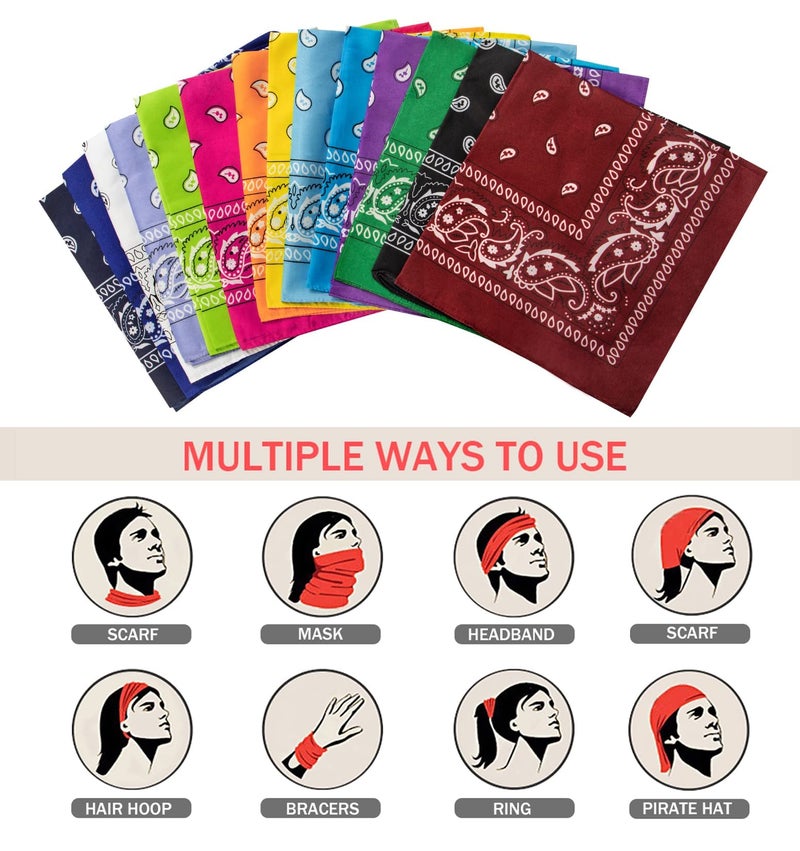 YSense 14 قطعة باندانا بطباعة بايسلي عصابة رأس مبتكرة أغطية رأس رعاة البقر أوشحة شعر باندانا للنساء والرجال والأولاد والبنات - Image 2